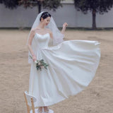 Sing Noodles Go Out Yarn French Light Wedding Dress White Sling Simple Bride Wedding Trip Certificate Registration Dress Dress Woman HZ0517