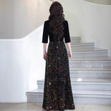 Black Evening Dress Women 2026 New High Sensing Banquet Host Fairy Temperament Dress Squin Heavy Industry HZ0517