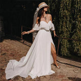 2026 Spring New Design Light Wedding Dress Retro Shoulder Simple Trend Travel Outdoor Wedding Dress HZ0517