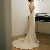 Fishtail Light Wedding Dress French Vertebry Bride Wedding Braming Temperament Out Of The Yarn Small Tail Sen Is A Thin Evening Dress HZ0517