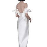 French-Style Seduced Light Wedding Dress Bride Greets A Word Shoulder White Engagement Dress Small Man Temperament Simple Out Of The Yarn HZ0517