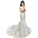 Korean Fascling Fishtail Light Wedding Dress 2026 New French-Style Dens, A Small Tailed Morning Robe HZ0517