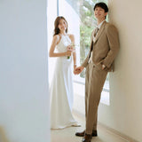 French Hanging Neck Light Wedding Dress Denoodle High-End Engagement Certificate Simple Evening Dress Sen Family Outdoor Travel Yarn HZ0517