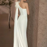 Dress Single Shoulder White Denswear Tug-Tail Bride Wedding Fishtail Car Show Dress Woman HZ0517