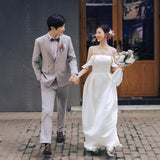 French Word Shoulder Light Wedding Dress Small Bride With A White Simplicity Certificate Registration Small White Dress HZ0517