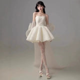 Morning Dress Female Bride With Breasts High-Grade Feeling Small Small Wedding Dress Wedding Dress White Birthday Wedding Dress HZ0517