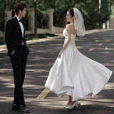 Evening Dress 2026 New Breast-Shape Small Dress Simple Engagement Certificate Registration Dress Bride Go Out Yarn Summer HZ0517
