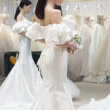 Korean-Style Vertiny Light Wedding Dress New Bridal Simple Body Elegant Waist Fishtail Shoulder Femininity Dress HZ0517
