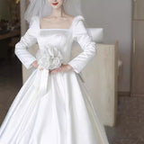 Long-Sleeved Sen Series Main Wedding Dress 2026 New Bridal Simple Style Court Style Simple Korean-Style Vertedding Wedding Dress HZ0517