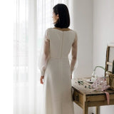 Summer 2026 New French Simple V-Leading Long-Sleeved Romantic Temperament Evening Temperament Light Wedding Dress Direct Sales HZ0517