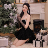 French Brated Banquet Host Evening Dress 2026 New Adult Dress Princess Dress Black Short Christmas Robe HZ0517