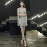 2026 New Banquet Evening Dress Girl Small Short Dress Famous Lady Bodydress Host Temperament V Collar Short Skirt HZ0517