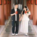 Certificate Registration Light Wedding Dress Bride Wedding Engagement Small White Dress Set Morning Robe Daily Back To The Door To Shoot Niche Dress HZ0517