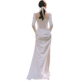 Travel Shot Light Wedding Dress 2026 Spring New White Dens, Long-Sleeved Wedding Wedding Dress HZ0517