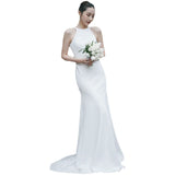 Hanging Neck Light Wedding Bride Out Yarn White Den?Ry Simple Fishtail Dress Skirt Tail Pat Welcome Light Yarn HZ0517