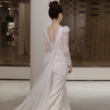 Summer Long-Sleeved Lace Light Wedding Dress 2026 New Bridal French Welcome Yarn Tug Fishtail Dress Dress HZ0517