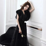 Black Evening Dress Long V-Neck Slim Thin French Light Luxury Small Dress Annual Art Exam Dress HZ0517