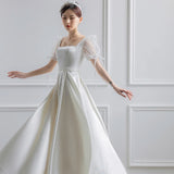 French Travel Wedding Wedding Bridal Temperament Thin Sensian License Small White Dress Studio Shooting Dress White Dress Woman HZ0517