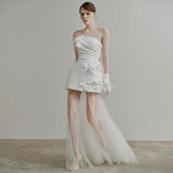 Light Luxury Small New Year's Wedding Dress Birthday Party Small White Dress Card Photo Travel Photo Short Breast Light Wedding Dress HZ0517