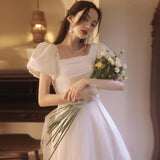 Banquet Evening Dress Woman 2026 New Certificate Registration Thin Dress Retro Vertiny Engagement White Small HZ0517