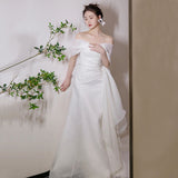 French Word Shoulder Light Wedding Dress 2026 Spring New Bridal Super Fairy Temperament Binsen White Yarn HZ0517