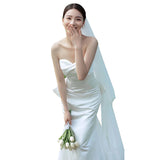 French Brao-Smeared And Light Wedding Dress Bride Shoots Simple Stux High-End Feeling To Go Out Yarn Fishtail Exterior Dress Dress HZ0517