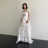 Mori Flying Sleeve Sweet Wedding Dress Neatly Exposed Outdoor Lawn Wedding Ceremony Master Yarn Trip Engagement Light Wedding Dress HZ0517