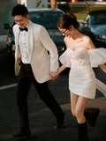 Certificate Registration Light Wedding Dress 2026 New Word Shoulder Short Small Man Morning Robe Travel Small White Dress HZ0517