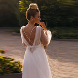 Simple Sentite Light Wedding 2026 New Long-Sleeved French Bride Slimming Back Long Sleeve Dress HZ0517