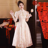 New Chinese Improved Cheongsam Toasting Bridal Engagement Evening Dress Pink Body Quality Sweet Dress High Sense HZ0517