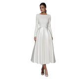 Temperament Evening Dress Women 2026 Spring New Banquet White Simple Long Sleeve Traveler Sensing Dress HZ0517