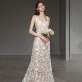 High-End White Lace Sling Light Wedding Dress Heavyweight Tug Tail Fishtail Skirt Slim Skinny Engagement Evening Dress HZ0517