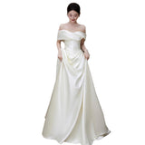 French Light Wedding Temperament Bride Retro 2026 New Door Yarn Shoulder Engagement White Dress HZ0517