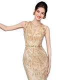Golden Evening Dress Female Squint Fishtail Bride To Dress Wedding Dress Tout Light Luxury Niche Banquet Temperament Host HZ0517