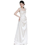 French-Style Lindened Bridal Temperament High-Level Sense Of Simple Shoulder Welcome Out Yarn White Fishtail Dress HZ0517