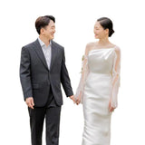 Long-Sleeved Sling Light Wedding Dress Simple Senling Super Fairy Shoulder Welcome Yarn Korean White Exterior Wedding Dress Thin HZ0517