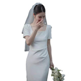 French Style Collar Short Sleeves Light Wedding Dress Dress Dress Bride Engagement Back Door Small Dress To Get A Little White Dress HZ0517