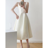 White Retro Sling Dress Card Small Dress Card Small White Dress Temperament Thin Evening Dress Party Party Small Dress HZ0517