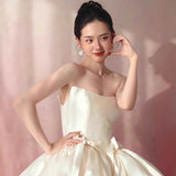 Mori's Super Fairy Bride's Morning Gown White Sling Dress Sweet And Spicy Waist-Wielded Short-Bossed Light Wedding Dress HZ0517