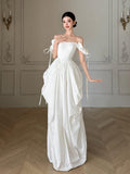 French Word Shoulder Light Wedding Dress Small Simple White Engagement Dress Temperament Welcome Bride Morning Robe Yarn HZ0517