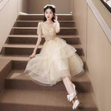 Champagne Evening Dress 2026 New Star Dress In The Long Punt Small Dress Graduation Season Super Fairy Dress HZ0517