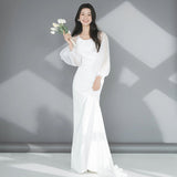 Korean Light Wedding Temperament Simple White Long-Sleeved Vertiny Bride Wedding Engagement Welcome To Go Out To Shoot Wedding HZ0517
