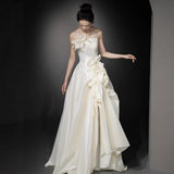 French-Style Densate Light Wedding Dress Bridal High-Grade Feeling Niche Breast-Wearing Floral Dress Sen Series High-End Welcome Yarn HZ0517