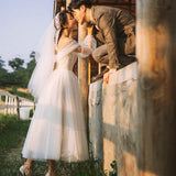 Mori Is Super Fairy Simple Light Wedding Dress Dream Small Man Travel To Go Out Yarn Thin Retro Shoulder Small Dress Woman HZ0517