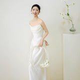 French-Style Fascling Dress White Simple High-End Feeling Bridal Engagement Tug-Bride Twilight Dress Dress Dress Dress HZ0517