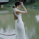 Light Wedding Dress 2026 New Mori Bridal Simple Small Tail French White Thin Fishtail Welcome Dress Summer HZ0517