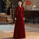 Toasting Bridal 2026 New Red Velvet Engagement Wedding Chinese Cheongsam Improved Evening Dress Long Sleeve HZ0517
