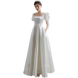 French Travel Wedding Wedding Bridal Temperament Thin Sensian License Small White Dress Studio Shooting Dress White Dress Woman HZ0517