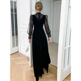 New Chinese Long-Collared Black Evening Dress Light Small Lace Hollow Long Sleeves Can Wear A Dress HZ0517