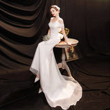 French Word Shoulder Light Wedding Dress 2026 New Elegant Sexy Fishtail Small Tail New Catwalk Dress HZ0517